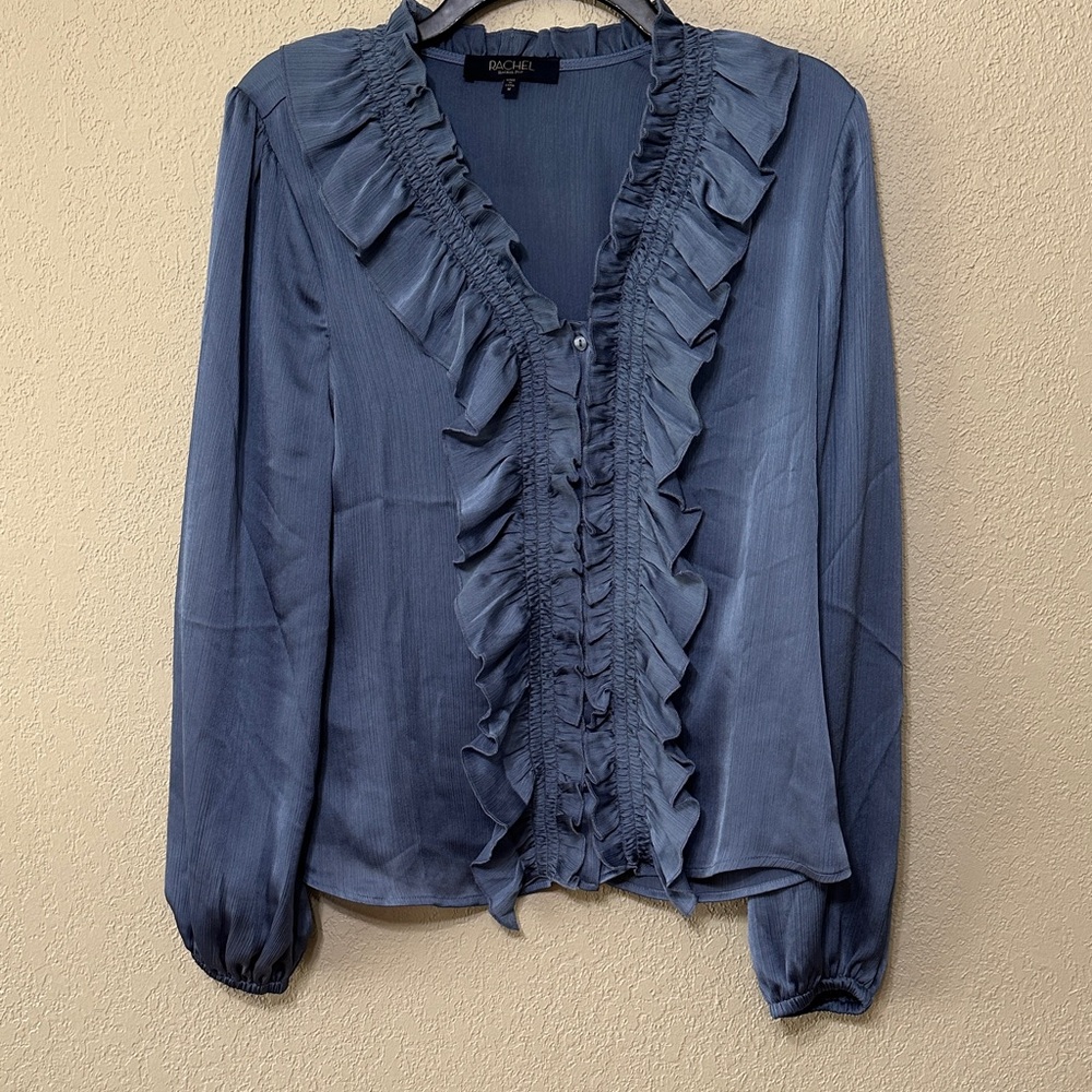 Rachael Ray Blue Ruffled Blouse